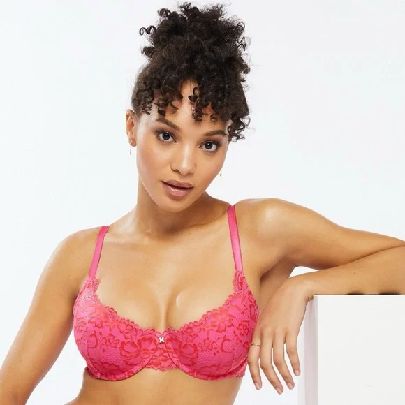 Savage X Fenty Floral Lace Balconette Bra with X Charm in Sweeter Pink Two-Tone - Picture 2 of 10